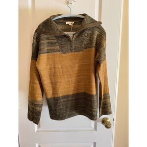 Mystree Colorblock Stripe Quarter Zip Sweater